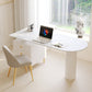 Glam Style Stone Writing Desk Peninsula Office Desk with 3 Drawers