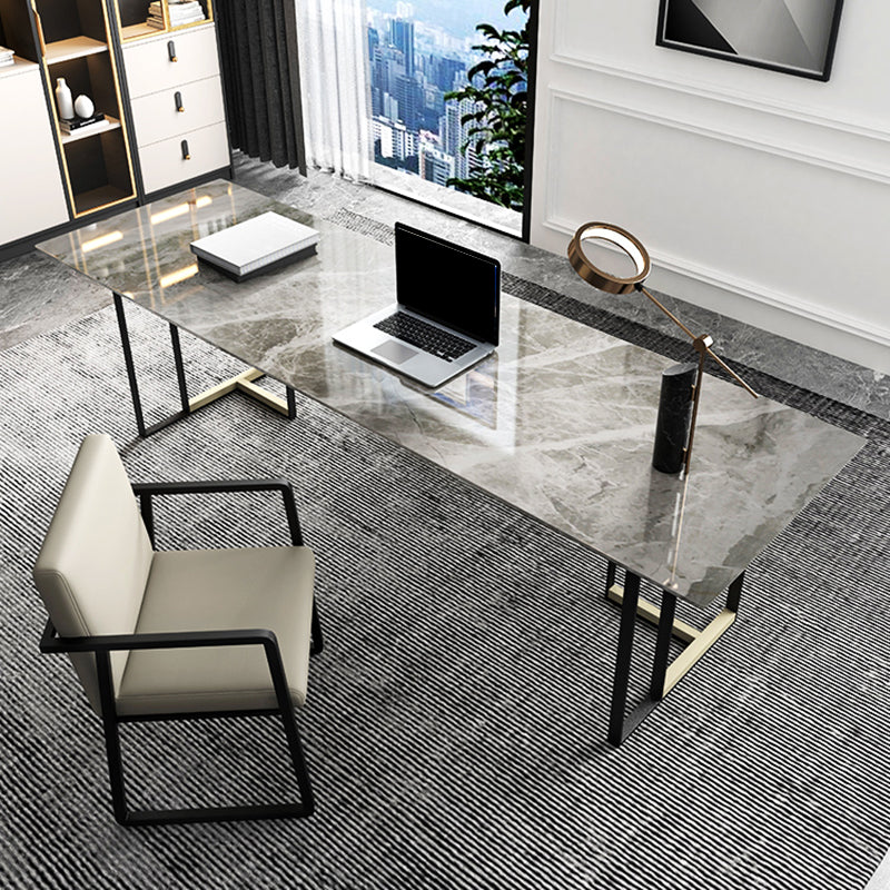 Rectangle Stone Top Office Desk escritura industrial con base de metal para la oficina