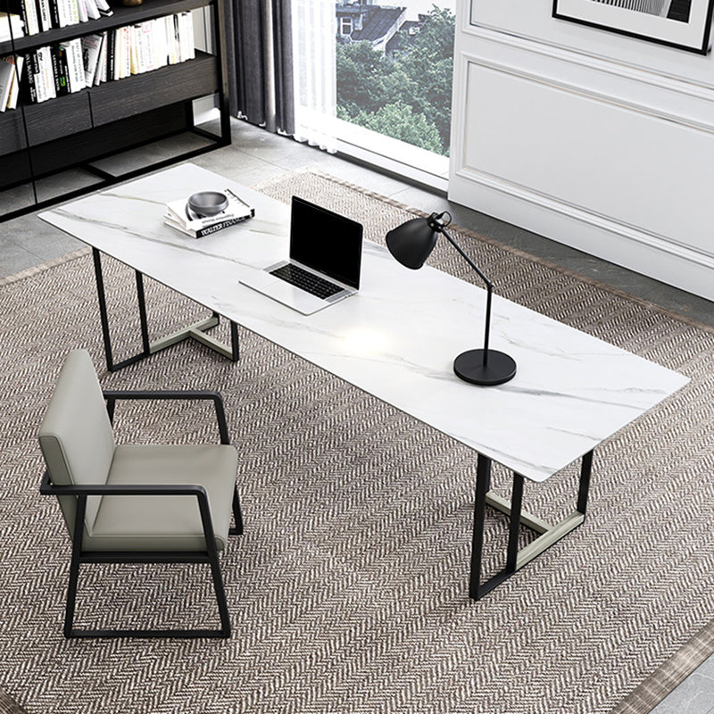 Rectangle Stone Top Office Desk escritura industrial con base de metal para la oficina