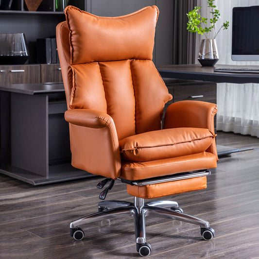 Modern Leather Armless Office Chair No Distressing Ergonomic Desk Chair with Wheels Yellow 1 Piece