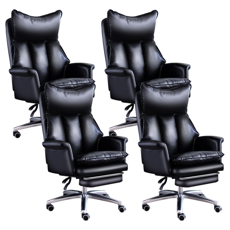Modern Leather Armless Office Chair No Distressing Ergonomic Desk Chair with Wheels Black 4 Piece Set Clearhalo 'furn' 'furn_office_chair' 'Furniture' 'Office Chairs' 'Office Furniture' 'office_chair' 7450631