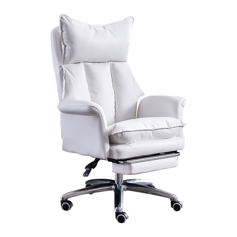 Modern Leather Armless Office Chair No Distressing Ergonomic Desk Chair with Wheels White 1 Piece Clearhalo 'furn' 'furn_office_chair' 'Furniture' 'Office Chairs' 'Office Furniture' 'office_chair' 7450645