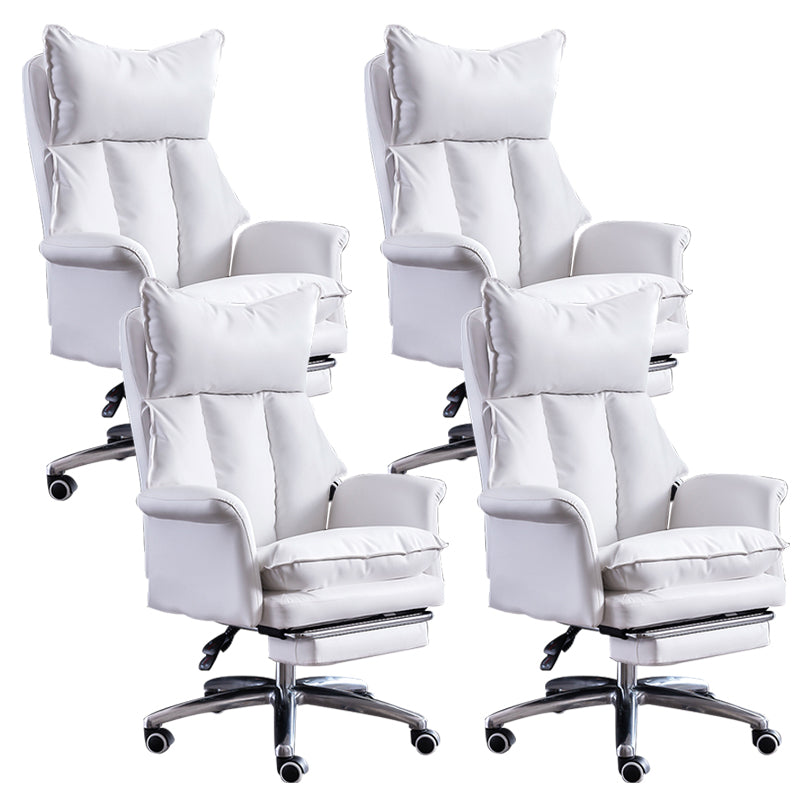 Modern Leather Armless Office Chair No Distressing Ergonomic Desk Chair with Wheels White 4 Piece Set Clearhalo 'furn' 'furn_office_chair' 'Furniture' 'Office Chairs' 'Office Furniture' 'office_chair' 7450647
