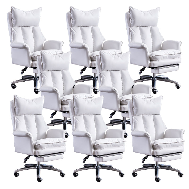 Modern Leather Armless Office Chair No Distressing Ergonomic Desk Chair with Wheels White 8 Piece Set Clearhalo 'furn' 'furn_office_chair' 'Furniture' 'Office Chairs' 'Office Furniture' 'office_chair' 7450649