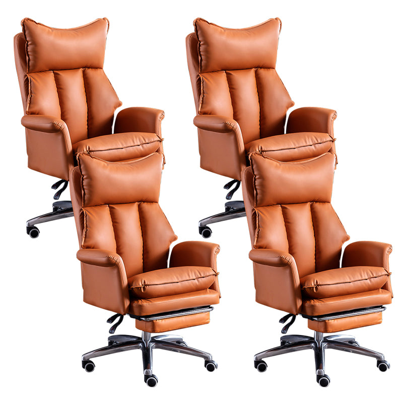 Modern Leather Armless Office Chair No Distressing Ergonomic Desk Chair with Wheels Yellow 4 Piece Set Clearhalo 'furn' 'furn_office_chair' 'Furniture' 'Office Chairs' 'Office Furniture' 'office_chair' 7450651