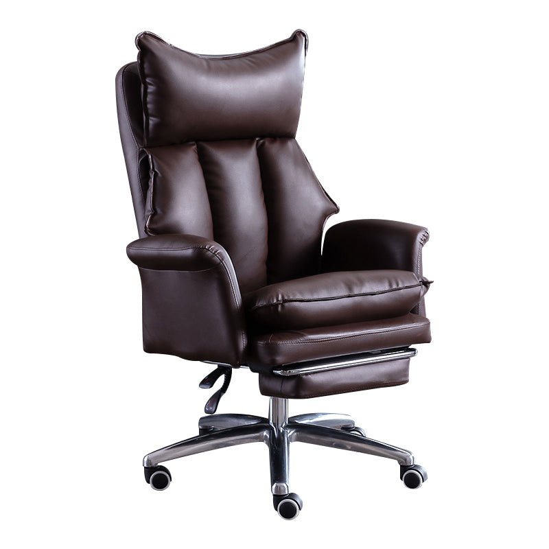 Modern Leather Armless Office Chair No Distressing Ergonomic Desk Chair with Wheels Brown 1 Piece Clearhalo 'furn' 'furn_office_chair' 'Furniture' 'Office Chairs' 'Office Furniture' 'office_chair' 7450654