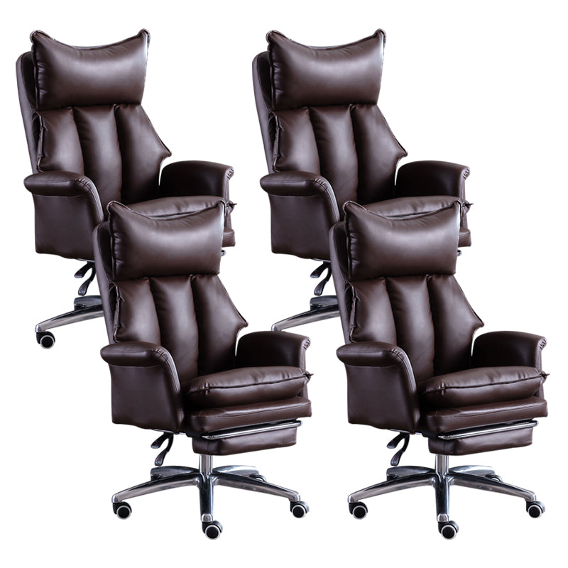 Modern Leather Armless Office Chair No Distressing Ergonomic Desk Chair with Wheels Brown 4 Piece Set Clearhalo 'furn' 'furn_office_chair' 'Furniture' 'Office Chairs' 'Office Furniture' 'office_chair' 7450656