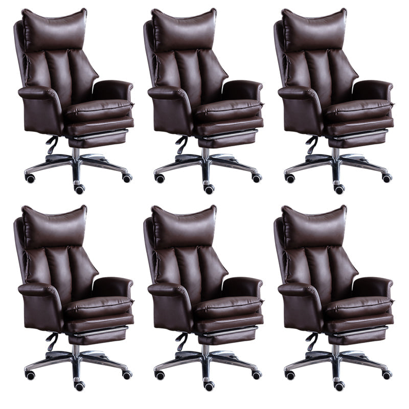 Modern Leather Armless Office Chair No Distressing Ergonomic Desk Chair with Wheels Brown 6 Piece Set Clearhalo 'furn' 'furn_office_chair' 'Furniture' 'Office Chairs' 'Office Furniture' 'office_chair' 7450657