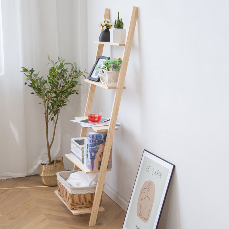 Contemporary Ladder Bookcase Solid Wood Open Back Bookshelf with Shelves Clearhalo 'Bookcases' 'furn' 'furn_bookcases' 'Furniture' 'Office Furniture' 7451072