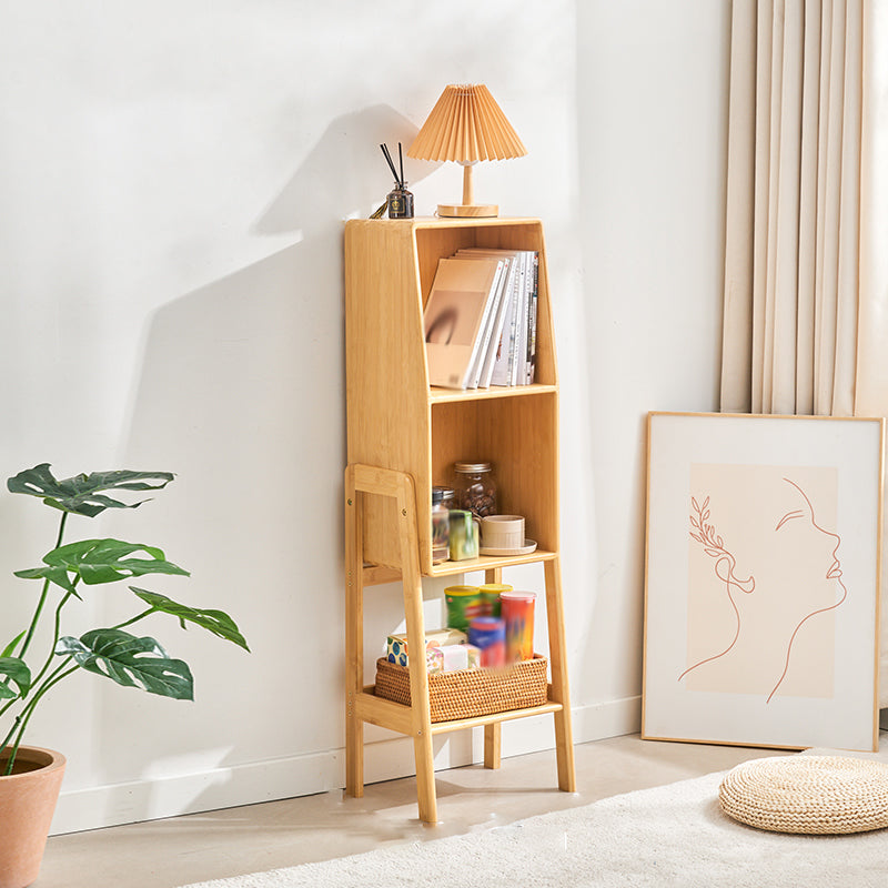 Contemporary Closed Back Bamboo Bookshelf Vertical Bookcase with Shelves 15"L x 11"W x 45"H Clearhalo 'Bookcases' 'furn' 'furn_bookcases' 'Furniture' 'Office Furniture' 7451079