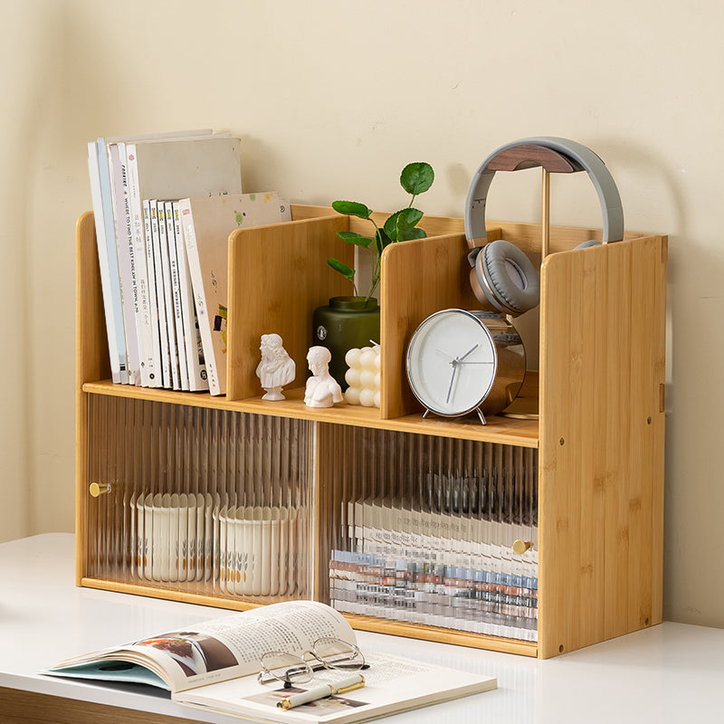 Zeitgenössischer geschlossener Backbuchregal Bambus Horizontales Bücherregal mit Türen