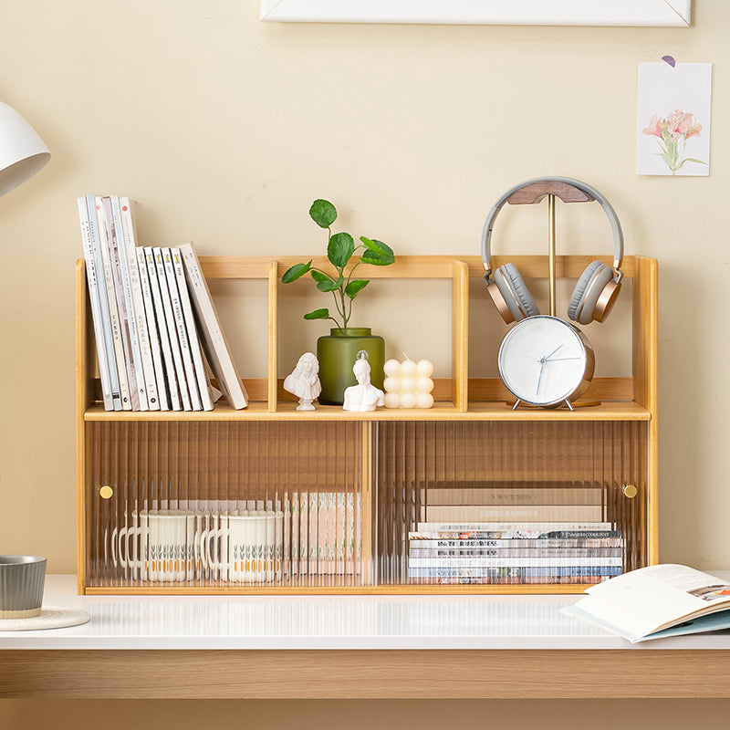 Zeitgenössischer geschlossener Backbuchregal Bambus Horizontales Bücherregal mit Türen