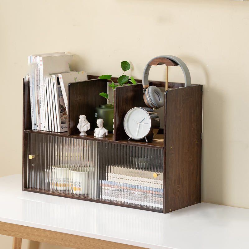 Zeitgenössischer geschlossener Backbuchregal Bambus Horizontales Bücherregal mit Türen