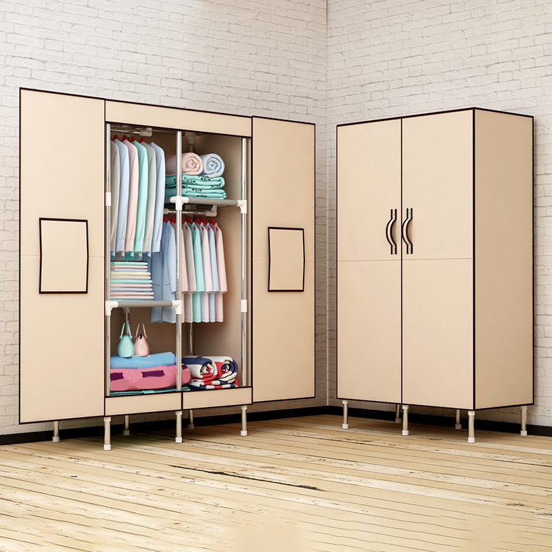 Metal and Fabric Wardrobe Industrial Style Minimalist Rectangular Bedroom Wardrobe Closet 34"L x 18"W x 67"H Beige Clearhalo 'Armoires & Wardrobes' 'armoires_wardrobes' 'Bedroom Furniture' 'furn' 'furn_armoires_wardrobes' 'Furniture' 7451482