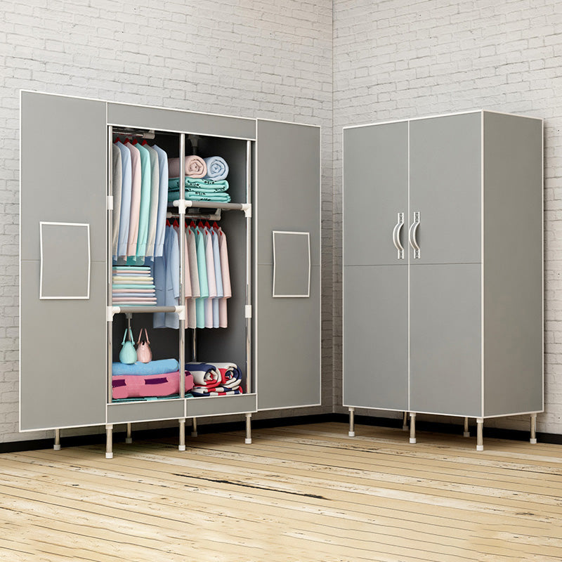 Metal and Fabric Wardrobe Industrial Style Minimalist Rectangular Bedroom Wardrobe Closet 34"L x 18"W x 67"H Grey Clearhalo 'Armoires & Wardrobes' 'armoires_wardrobes' 'Bedroom Furniture' 'furn' 'furn_armoires_wardrobes' 'Furniture' 7451484