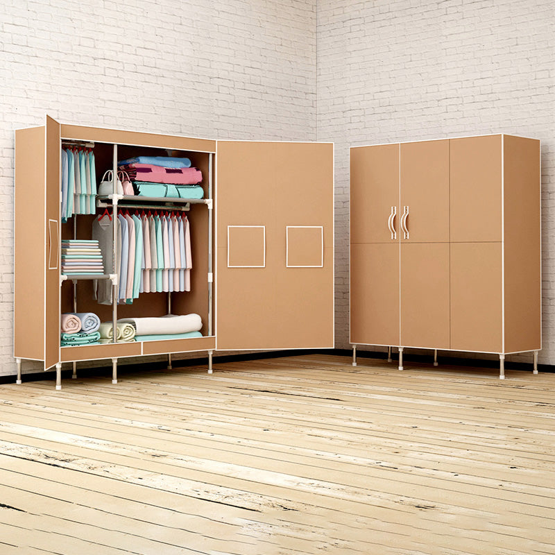 Metal and Fabric Wardrobe Industrial Style Minimalist Rectangular Bedroom Wardrobe Closet 49"L x 18"W x 67"H Light Coffee Clearhalo 'Armoires & Wardrobes' 'armoires_wardrobes' 'Bedroom Furniture' 'furn' 'furn_armoires_wardrobes' 'Furniture' 7451486