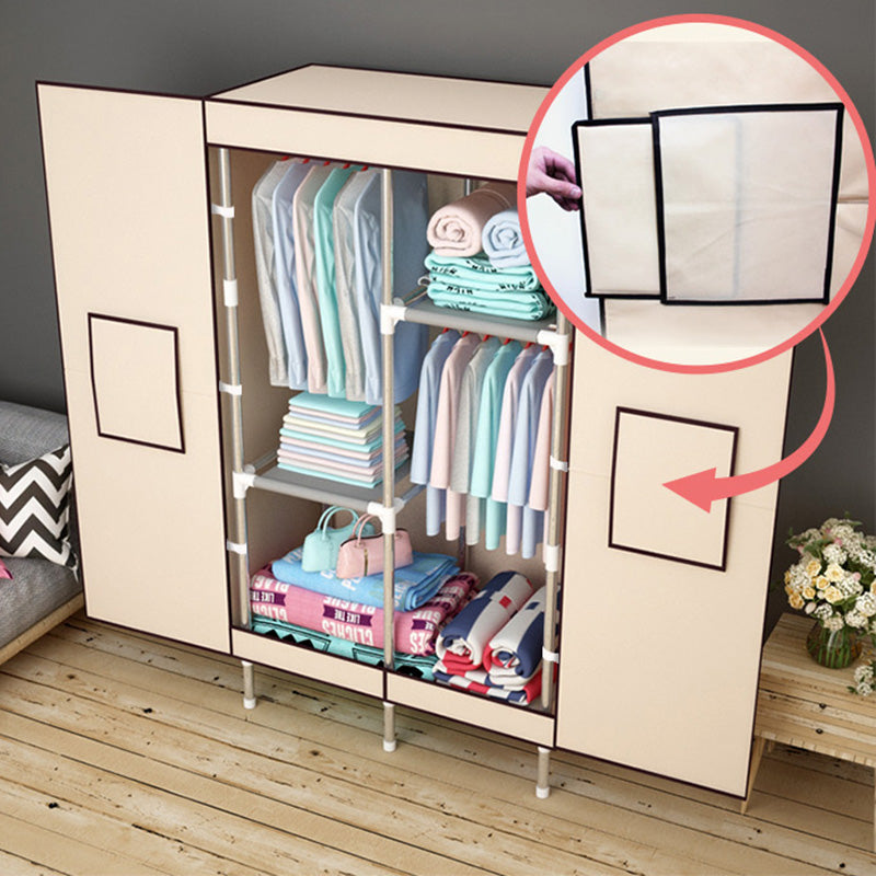 Metal and Fabric Wardrobe Industrial Style Minimalist Rectangular Bedroom Wardrobe Closet Clearhalo 'Armoires & Wardrobes' 'armoires_wardrobes' 'Bedroom Furniture' 'furn' 'furn_armoires_wardrobes' 'Furniture' 7451494