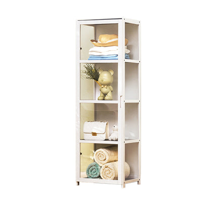 Modern Wood Accent Cabinet, Rectangle Lacquered Storage Cabinet, White 17"L x 13"W x 51"H Clearhalo 'Cabinets & Chests' 'cabinets_chests' 'furn' 'furn_cabinets_chests' 'Furniture' 'Living Room Furniture' 7453661
