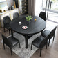 Modern Stone Scalable Dining Table Solid Wood Leg for Dining Room Black 53.1"L x 53.1"W x 29.5"H Without Chairs Clearhalo 'Dining Tables & Seating' 'Dining Tables' 'dining_table' 'furn' 'furn_dining_table' 'Furniture' 'Kitchen & Dining Furniture' 7454330