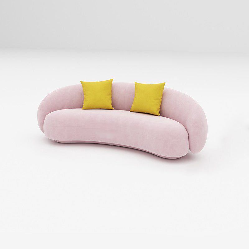 Scandinavian 24.8" H Solid Color Velvet Slope Arm Sofa For Living Room 71"L x 35"W x 25"H Pink Clearhalo 'furn' 'furn_sofas' 'Furniture' 'Living Room Furniture' 'Sofa' 'sofas' 7454488