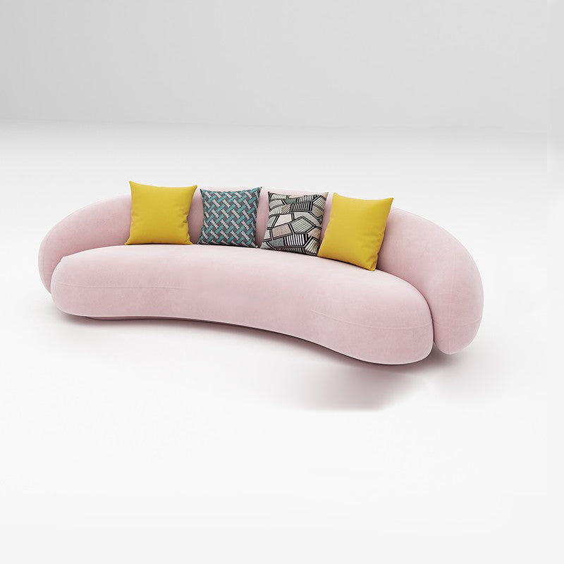 Scandinavian 24.8" H Solid Color Velvet Slope Arm Sofa For Living Room 83"L x 35"W x 25"H Pink Clearhalo 'furn' 'furn_sofas' 'Furniture' 'Living Room Furniture' 'Sofa' 'sofas' 7454493