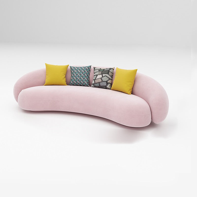 Scandinavian 24.8" H Solid Color Velvet Slope Arm Sofa For Living Room 94"L x 35"W x 25"H Pink Clearhalo 'furn' 'furn_sofas' 'Furniture' 'Living Room Furniture' 'Sofa' 'sofas' 7454501