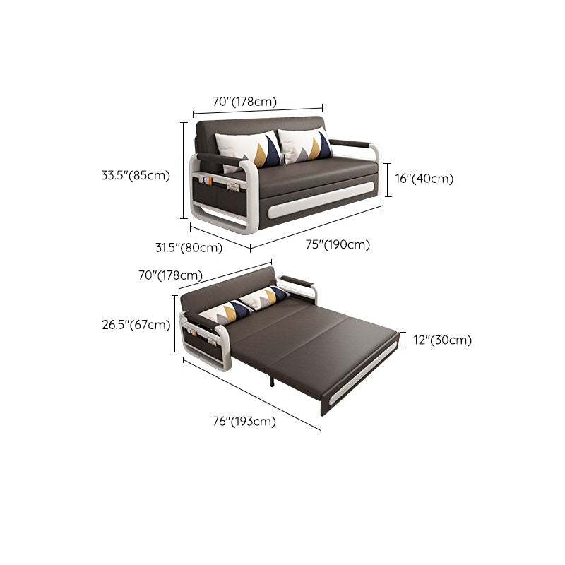 Square Arms Convertible Sofas Folding Faux Leather Sleeper Sofa Clearhalo 'furn' 'furn_futons' 'Furniture' 'Futons & Daybeds' 'Futons' 'Living Room Furniture' 7454572