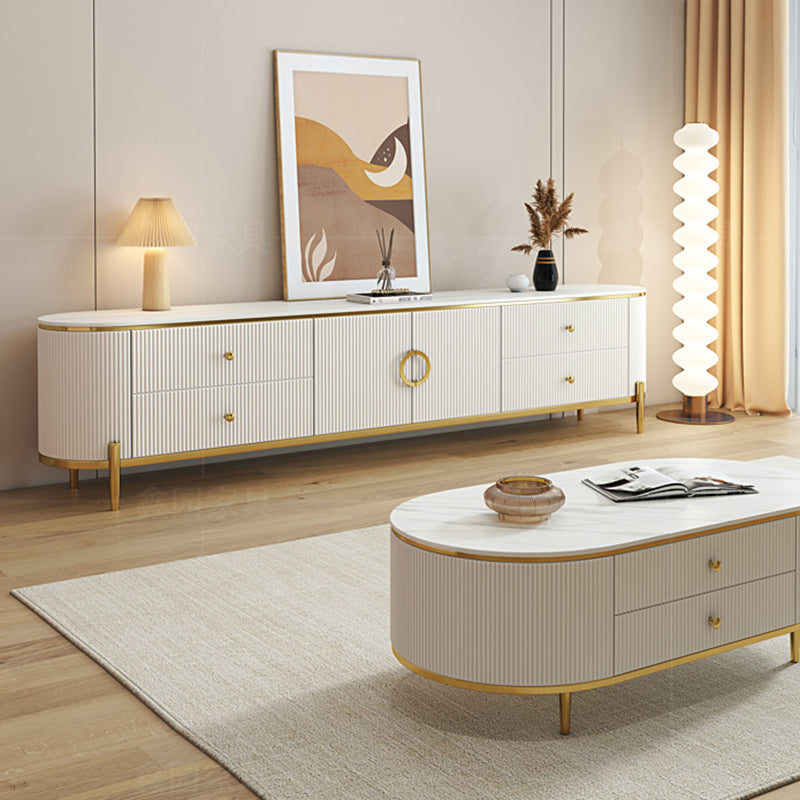 Glam TV Console Stone Media Console Enclosed Storage Console with 4 Drawers Clearhalo 'furn' 'furn_tv_stands_entertainment_centers' 'Furniture' 'Living Room Furniture' 'TV Stands & Entertainment Centers' 'TV Stands & Media Storage Furniture' 'tv_stands_entertainment_centers' 7455758