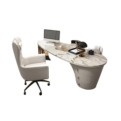 Bureau de bureau en métal Glam Style Stone Writing Bureau avec 3 tiroirs