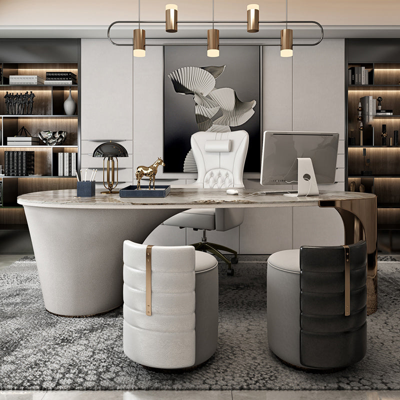 Bureau de bureau en métal Glam Style Stone Writing Bureau avec 3 tiroirs