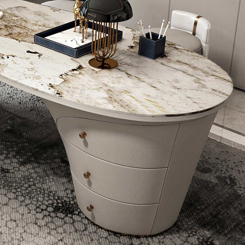 Bureau de bureau en métal Glam Style Stone Writing Bureau avec 3 tiroirs