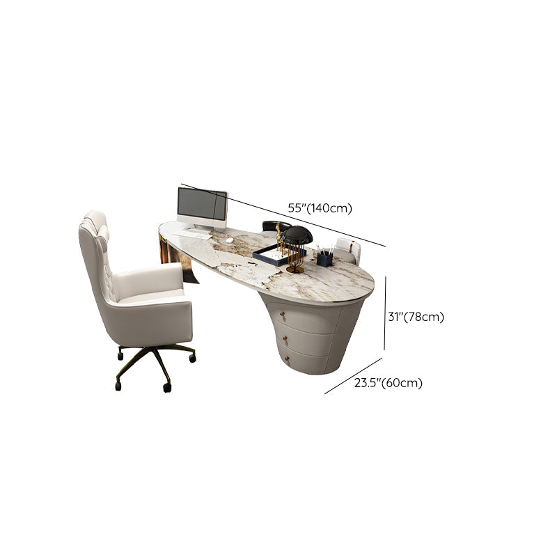 Bureau de bureau en métal Glam Style Stone Writing Bureau avec 3 tiroirs