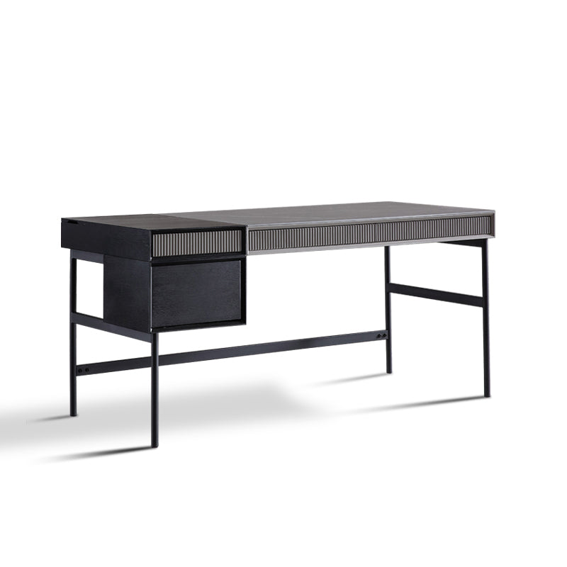 Industrial Style Stone Writing Desk Rectangular Office Desk with 3 Drawers 55.1"L x 25.6"W x 29.5"H Gray Clearhalo 'furn' 'furn_office_desk' 'Furniture' 'Office Desks' 'Office Furniture' 'office_desk' 7456070
