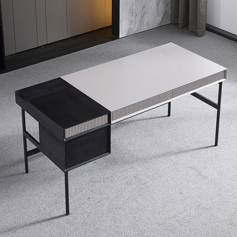 Industrial Style Stone Writing Desk Rectangular Office Desk with 3 Drawers White Clearhalo 'furn' 'furn_office_desk' 'Furniture' 'Office Desks' 'Office Furniture' 'office_desk' 7456071