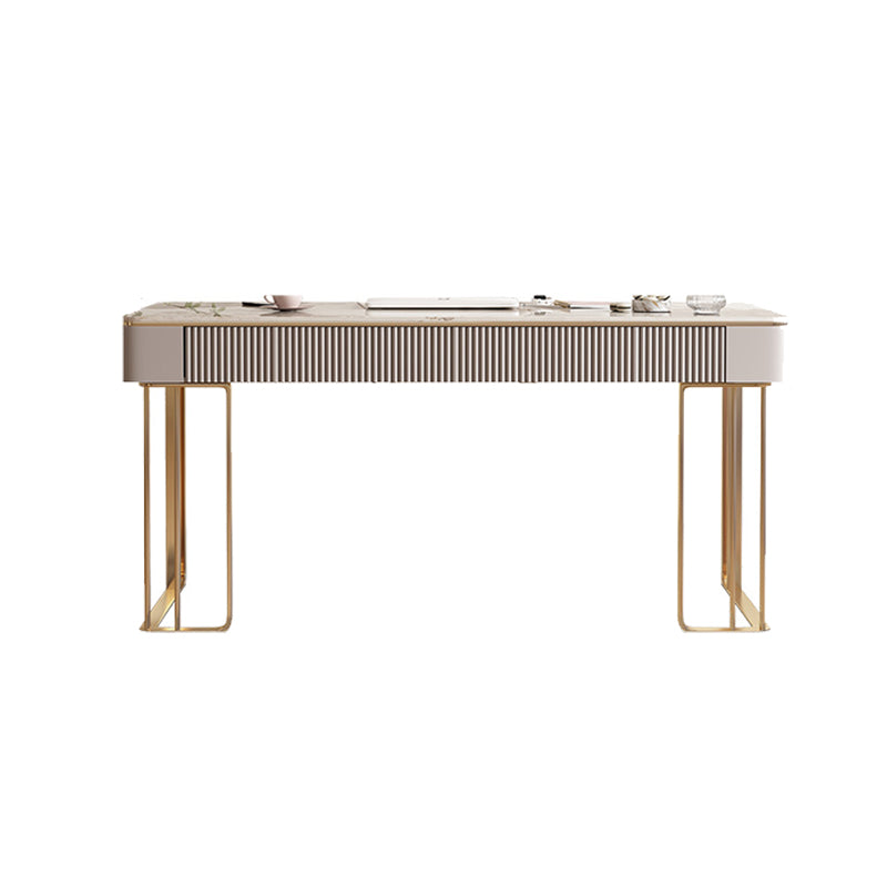 Rectangular Metal Office Desk Glam Style Stone Writing Desk with 3 Drawers 39.4"L x 19.7"W x 29.5"H Clearhalo 'furn' 'furn_office_desk' 'Furniture' 'Office Desks' 'Office Furniture' 'office_desk' 7456084