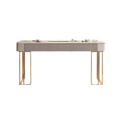 Escritorio de oficina de metal rectangular escritorio de piedra estilo glam con 3 cajones