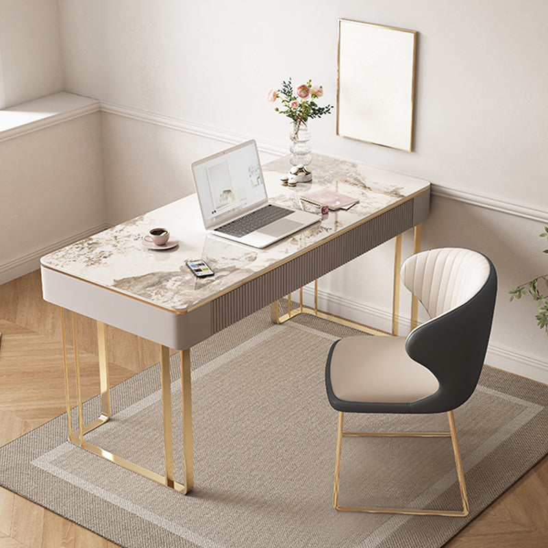 Rectangular Metal Office Desk Glam Style Stone Writing Desk with 3 Drawers 47.2"L x 19.7"W x 29.5"H Clearhalo 'furn' 'furn_office_desk' 'Furniture' 'Office Desks' 'Office Furniture' 'office_desk' 7456086