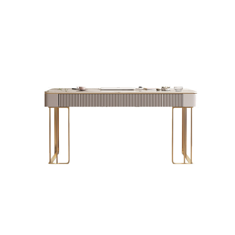 Rectangular Metal Office Desk Glam Style Stone Writing Desk with 3 Drawers Clearhalo 'furn' 'furn_office_desk' 'Furniture' 'Office Desks' 'Office Furniture' 'office_desk' 7456088