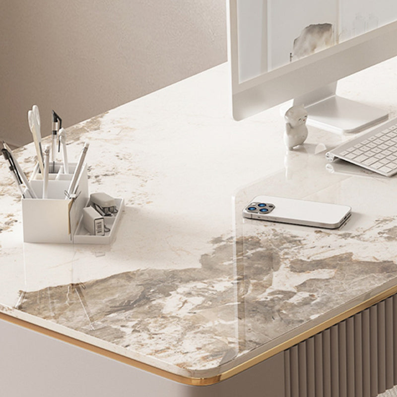 Escritorio de oficina de metal rectangular escritorio de piedra estilo glam con 3 cajones