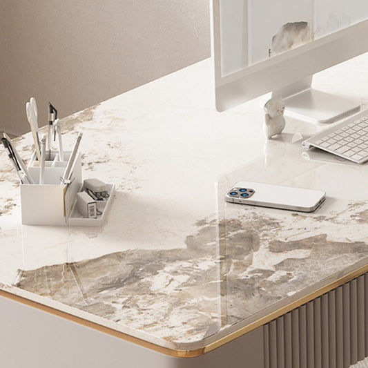 Scrivania rettangolare in metallo glam in stile scrivania con 3 cassetti