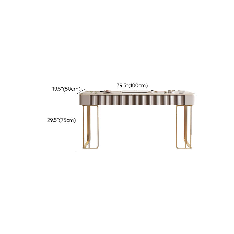 Rectangular Metal Office Desk Glam Style Stone Writing Desk with 3 Drawers Clearhalo 'furn' 'furn_office_desk' 'Furniture' 'Office Desks' 'Office Furniture' 'office_desk' 7456095