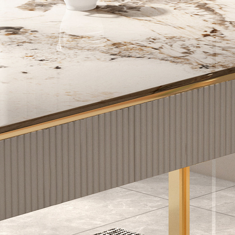 Scrivania di scrittura in pietra glam rettangolare in metallo con 3 cassetti