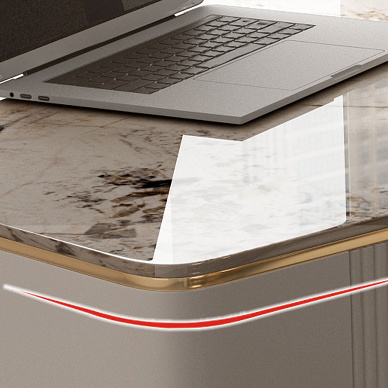 Scrivania di scrittura in pietra glam rettangolare in metallo con 3 cassetti