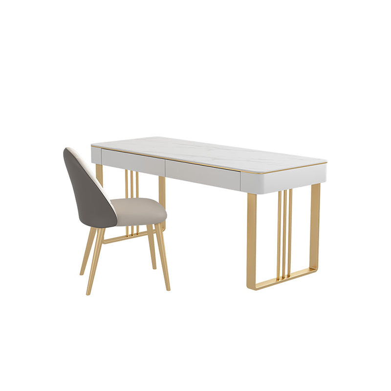 Bureau d'écriture contemporain en pierre avec bureau de bureau rectangulaire avec 2 tiroirs