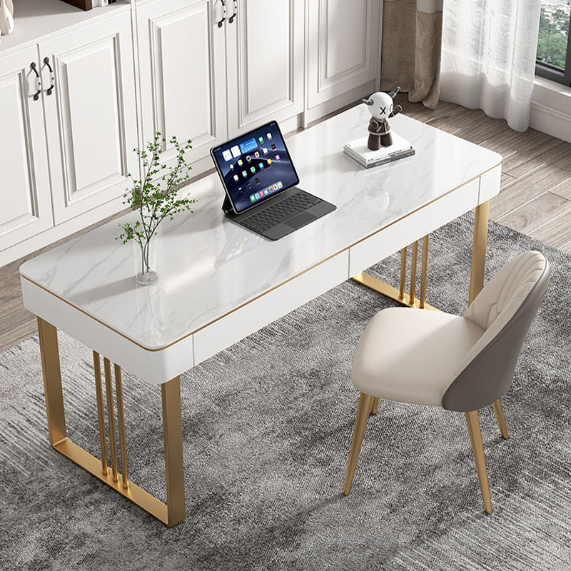 Bureau d'écriture contemporain en pierre avec bureau de bureau rectangulaire avec 2 tiroirs