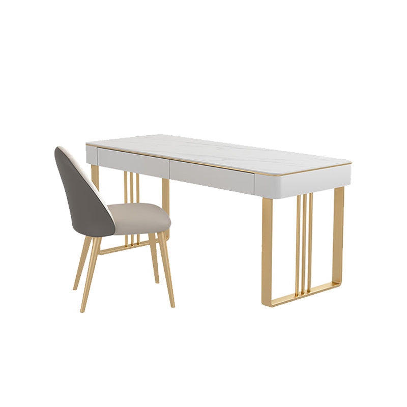 Bureau d'écriture contemporain en pierre avec bureau de bureau rectangulaire avec 2 tiroirs