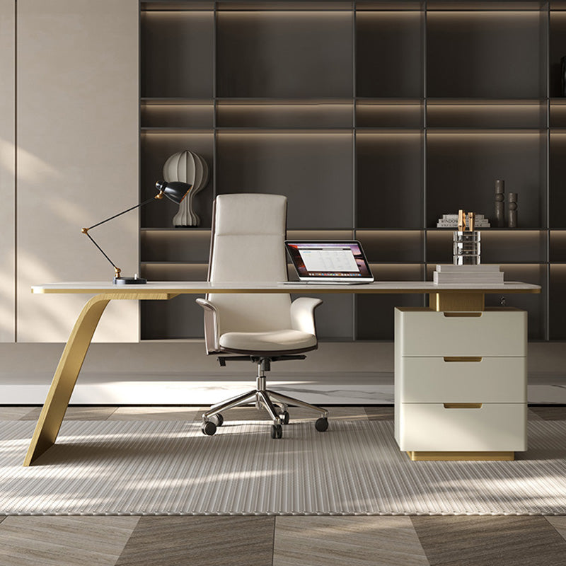 Glam Style Stone Writing Desk rechthoekige kantoorbureau met 3 laden