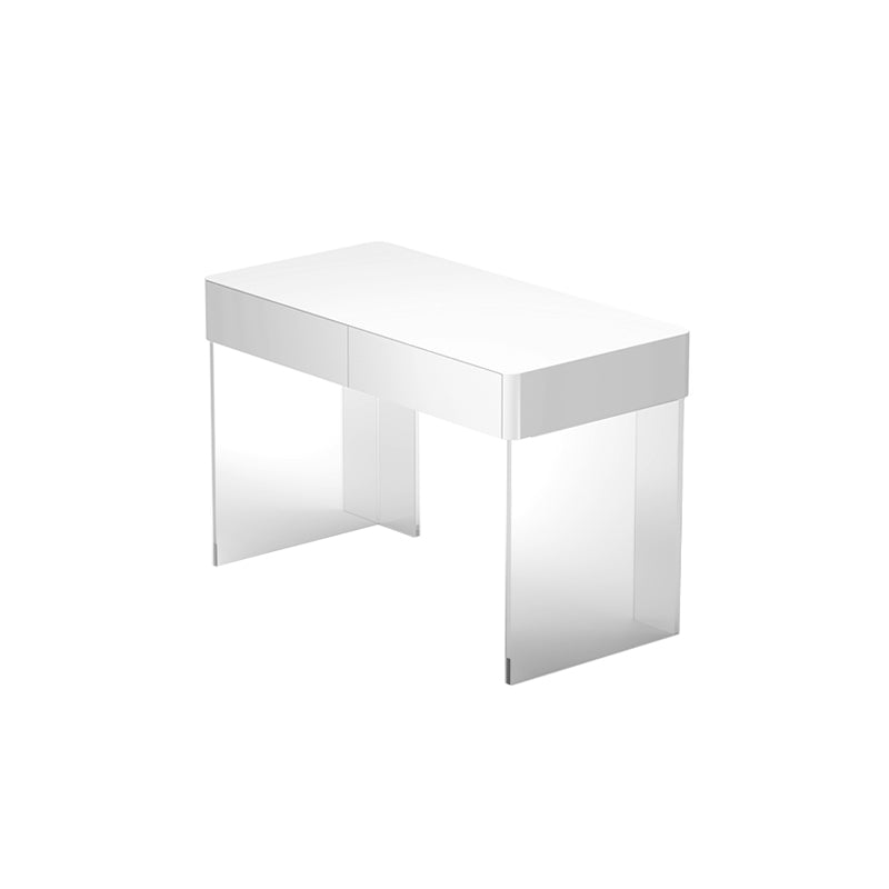 Contemporary Engineered Wood Writing Desk Acrylic Desk with 2 Drawers 55.1"L x 25.6"W x 29.5"H White Clearhalo 'furn' 'furn_office_desk' 'Furniture' 'Office Desks' 'Office Furniture' 'office_desk' 7456191