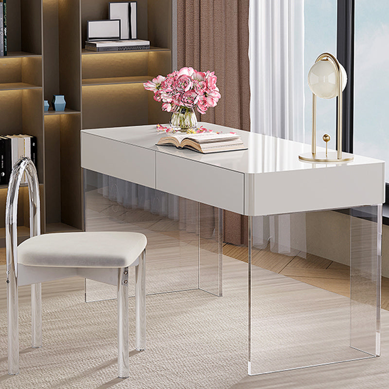 Contemporary Engineered Wood Writing Desk Acrylic Desk with 2 Drawers Clearhalo 'furn' 'furn_office_desk' 'Furniture' 'Office Desks' 'Office Furniture' 'office_desk' 7456192