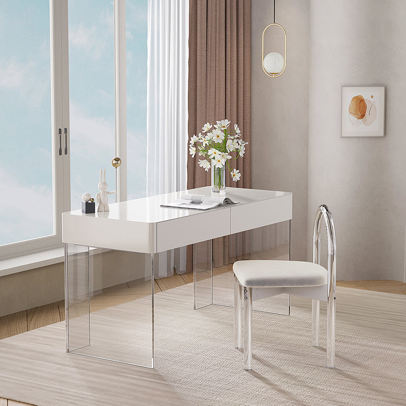 Contemporary Engineered Wood Writing Desk Acrylic Desk with 2 Drawers 39.4"L x 21.7"W x 29.5"H White Clearhalo 'furn' 'furn_office_desk' 'Furniture' 'Office Desks' 'Office Furniture' 'office_desk' 7456193